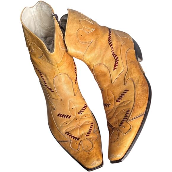 Vintage Jo Ghost Italian Western Cowboy Ankle Boots Tan Leather Size 45 11.5-12 - Picture 2 of 16